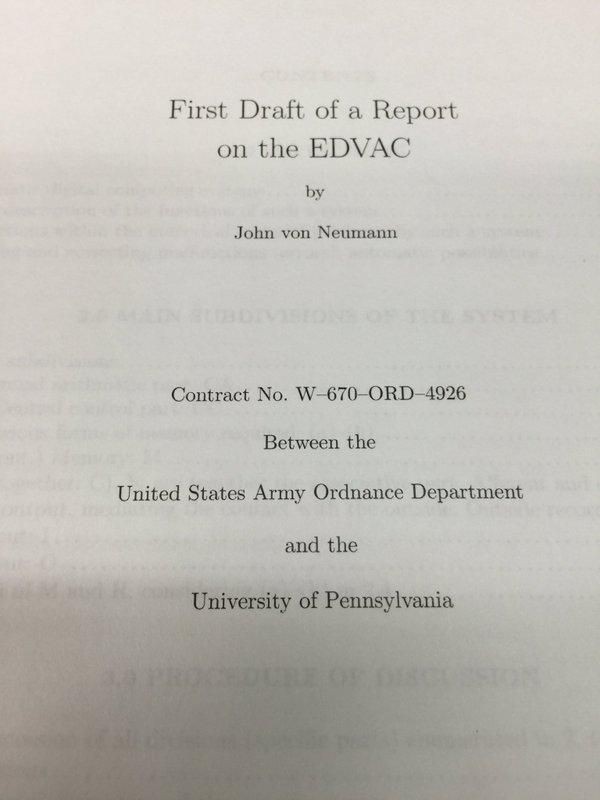 صفحهای از پیشنویس گزارش EDVAC نوشته جان فون نویمان